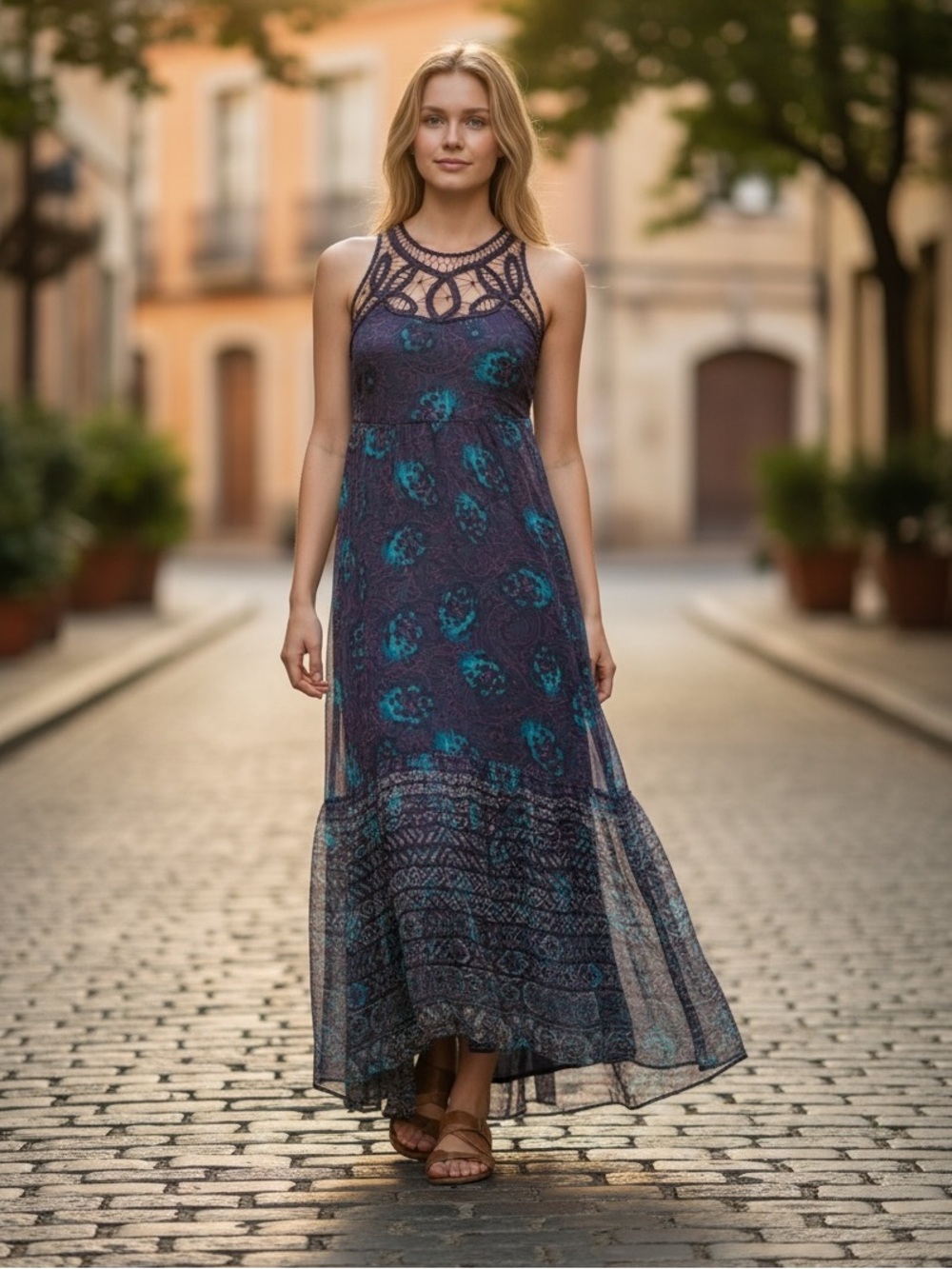 FREE PEOPLE NWT Boho Sleeveless Native Roses Hi-Lo Midi Dress 2